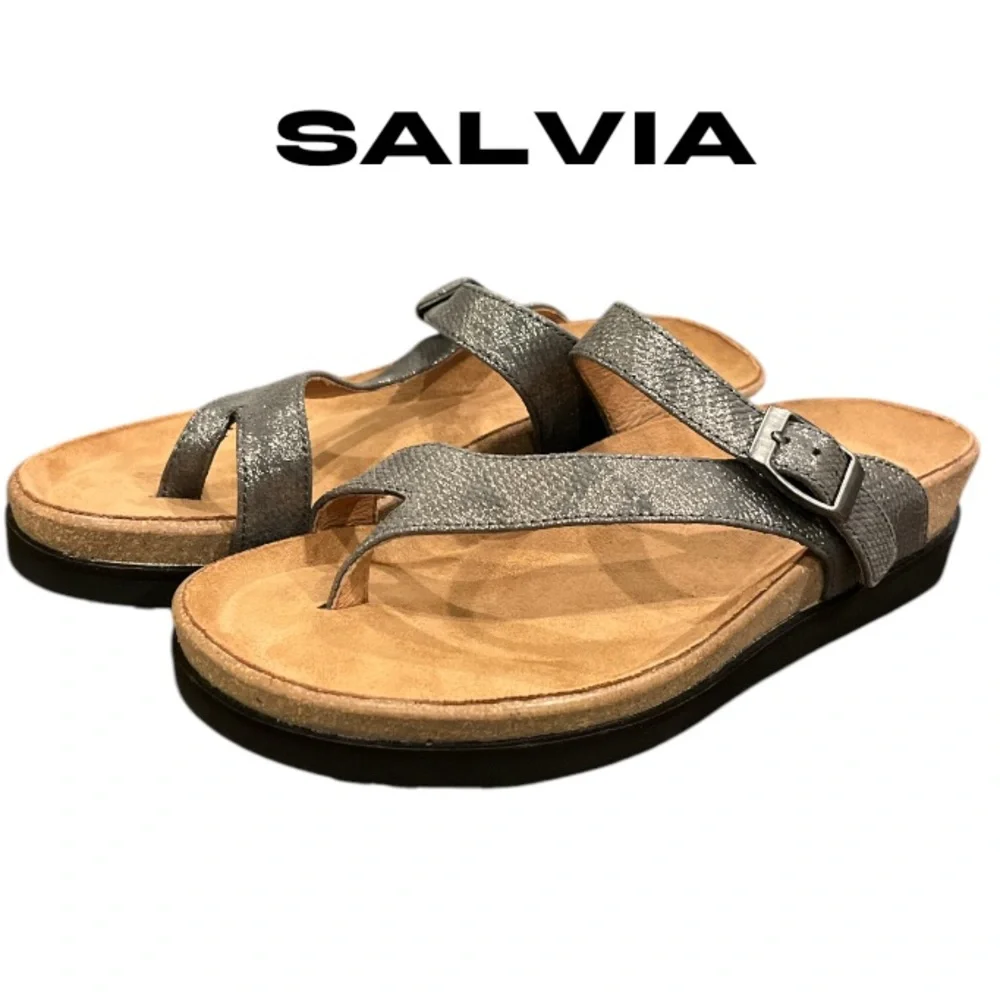 SALVIA Leather/Suede Anoros Sandals in Lizzard Pewter - Picture 1 of 16